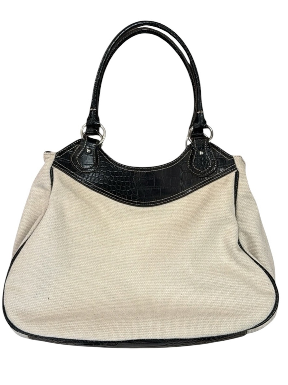 Nine West Y2K Ivory Woven Shoulder Bag Black Croc Patent Silver Buckle - Picture 4 of 16